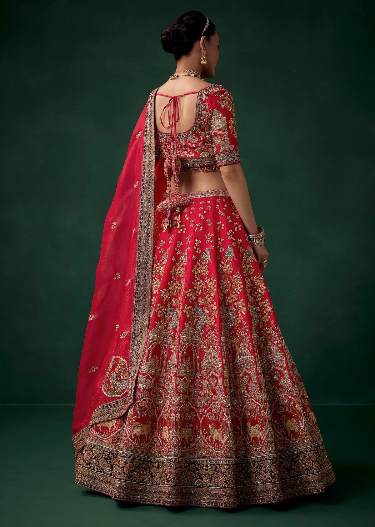 Red Floral Motif Embroidered Bridal Lehenga Sets