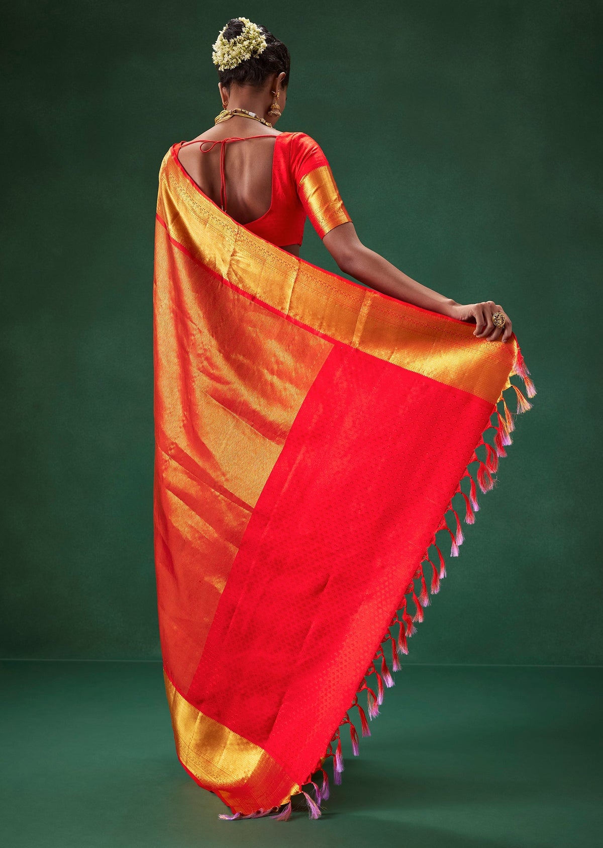 Red Kanjivaram Bridal Saree with Unstitched Blouse