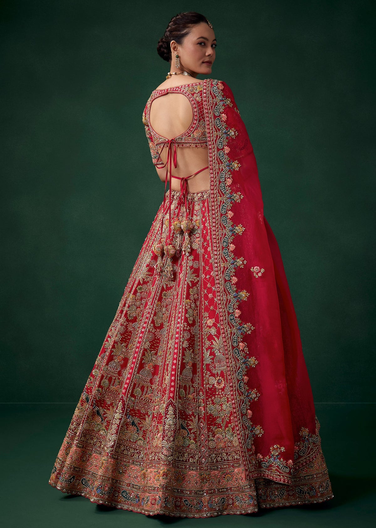 Red Silk Bridal Lehenga Set wit Zari Work