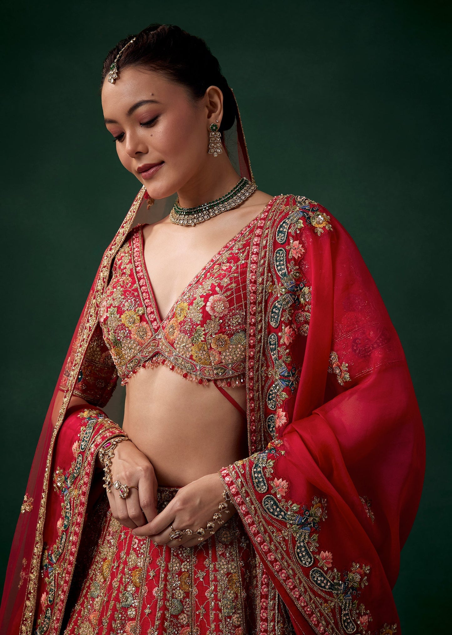 Red Silk Bridal Lehenga Set wit Zari Work