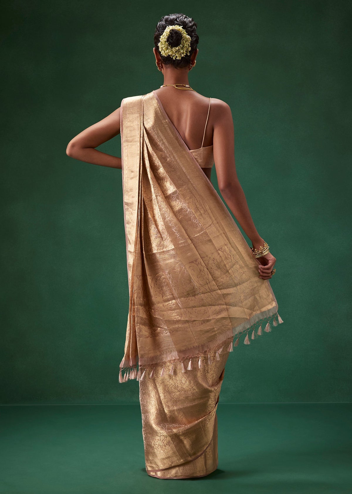 Rose Gold Banarasi Silk Weave Saree with Unstitched Blouse
