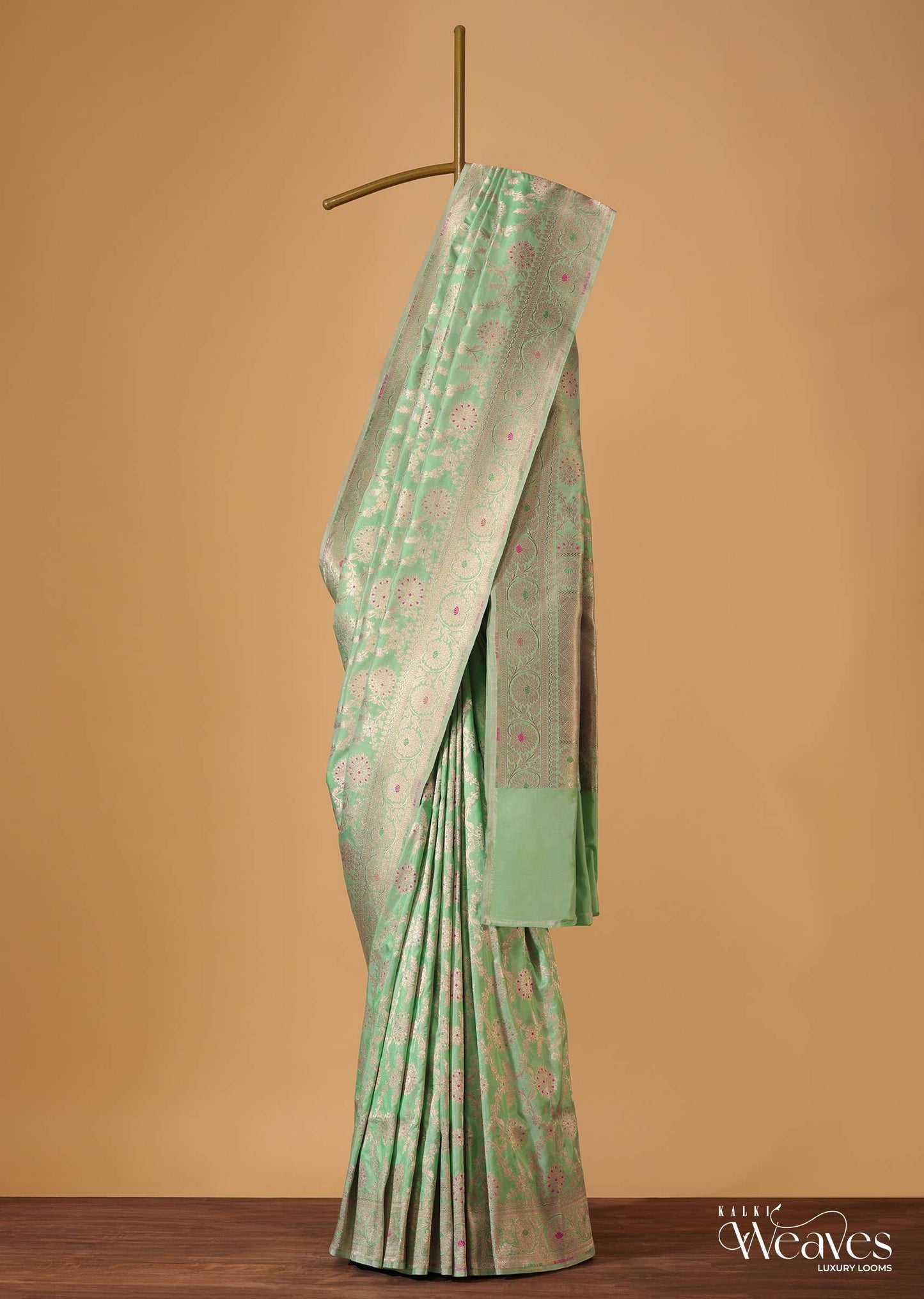 Sea Green Handloom Banarasi Saree In Uppada Silk With Unstitched Blouse