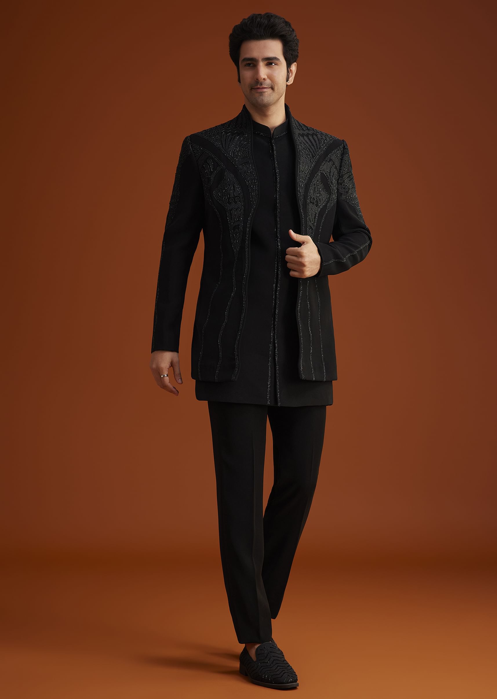 Black Sequin Embroidered Indo Western Set