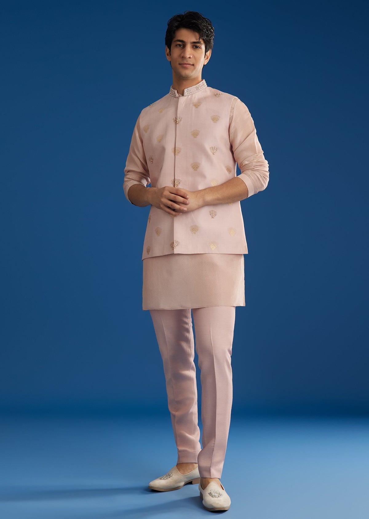 Peach Banarasi Embroidered Bandi Kurta Set
