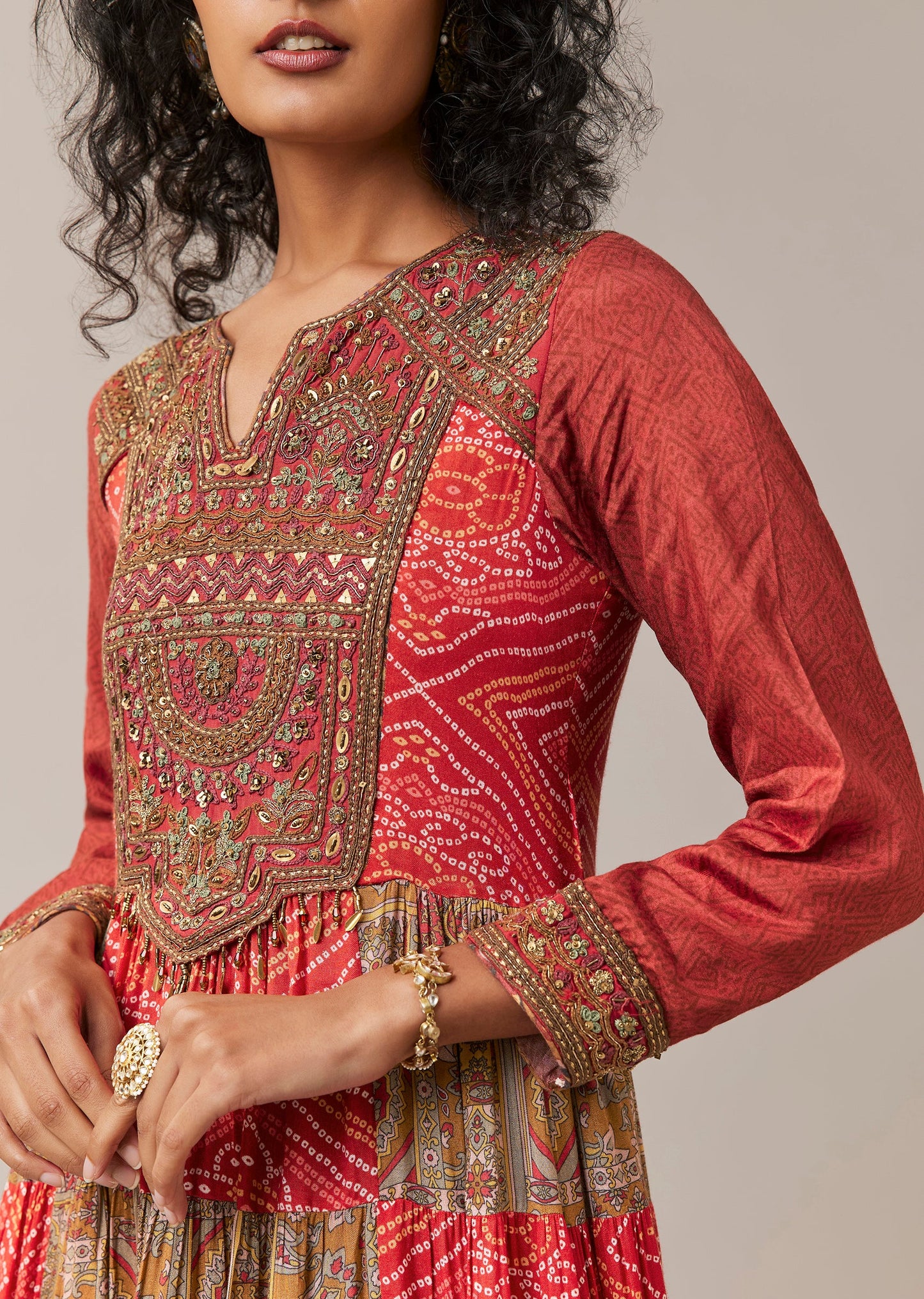 Red Festive Duo — Bandhani Kurti For Her And Banarasi Kurta For Him