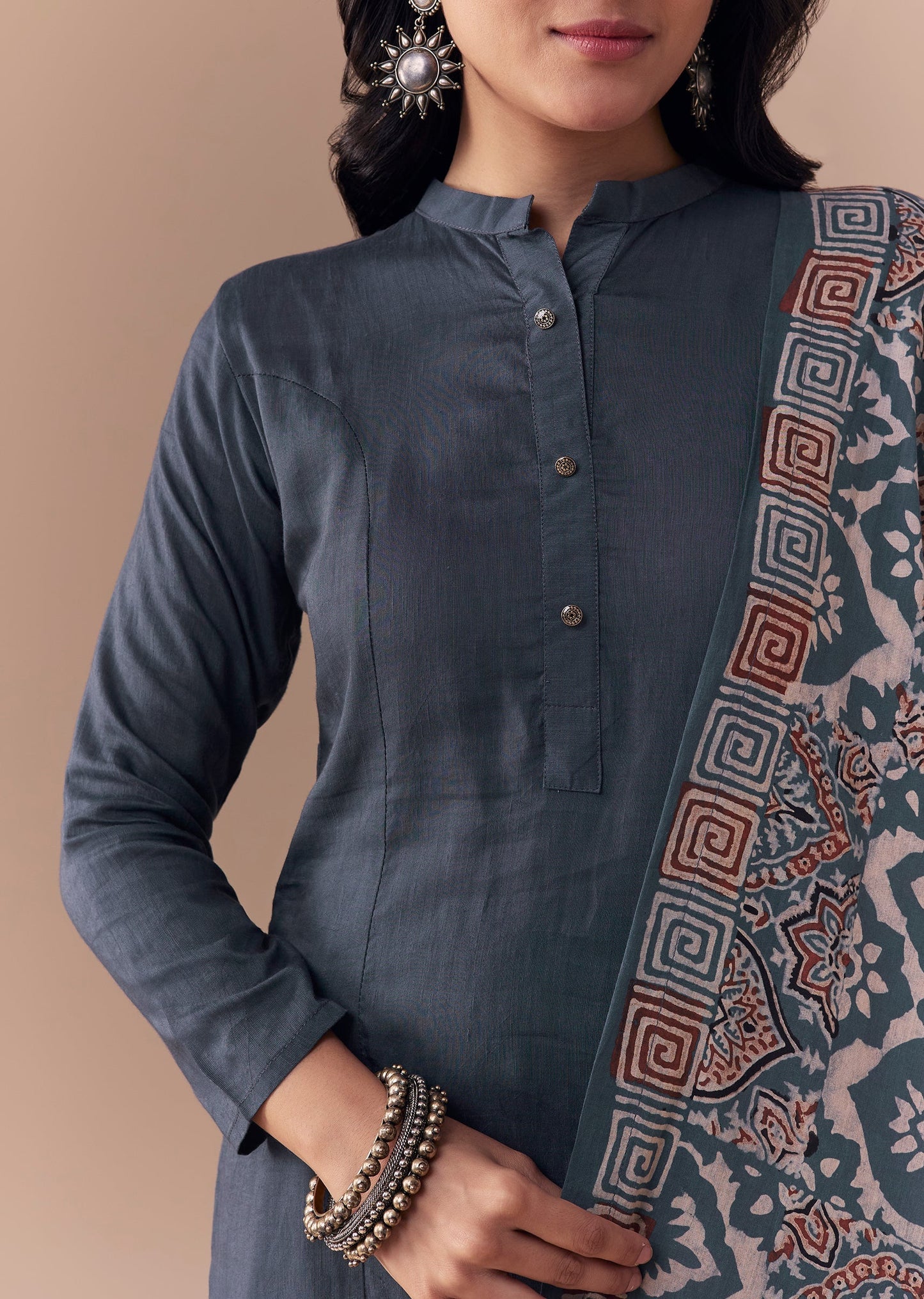 Heritage Couple Set – Indigo Kurta Set With Ajrakh Dupatta For Her And Stripe Indigo Kurta Set For Him