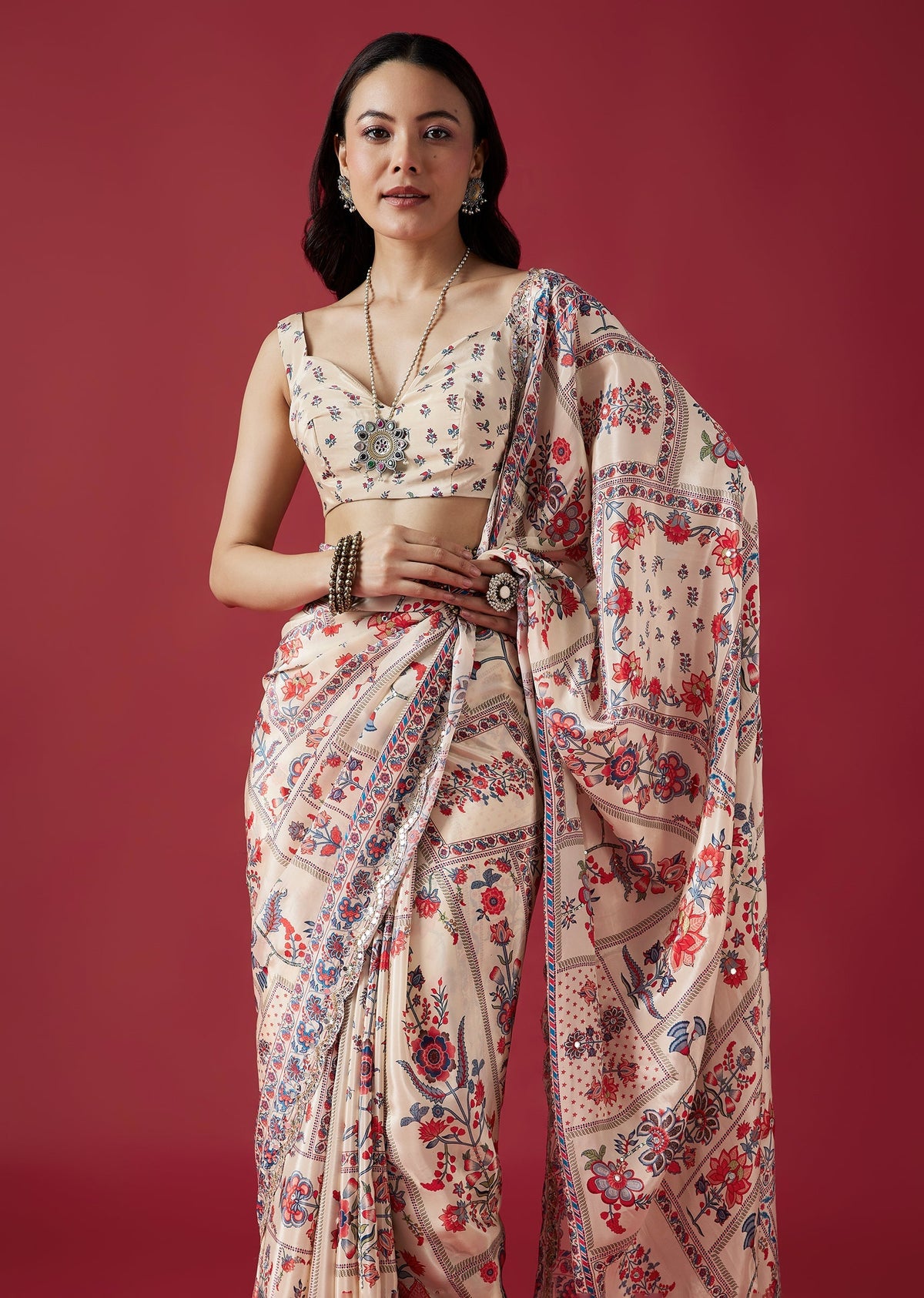 Soft Pastel Pair – Printed Saree For Her And Kurta For Him