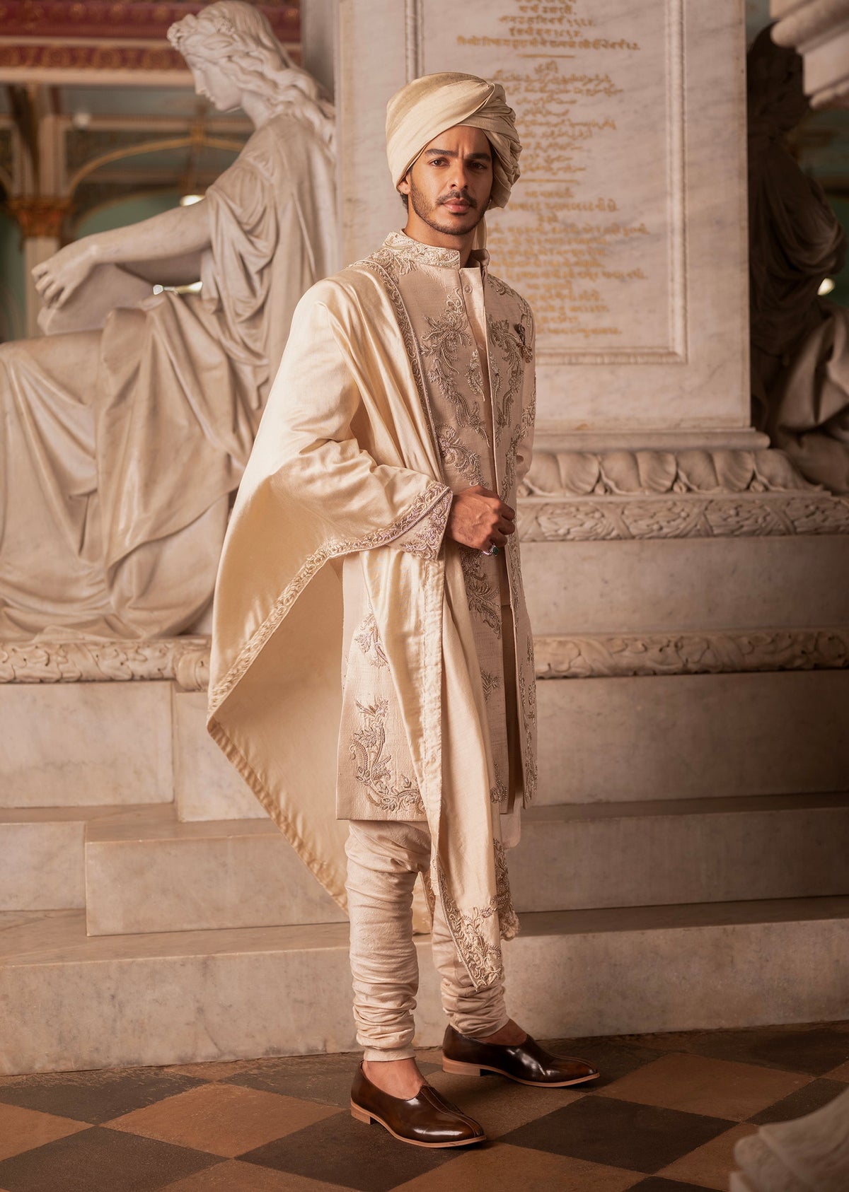Gold Wedding Sherwani Set With Zardosi Work