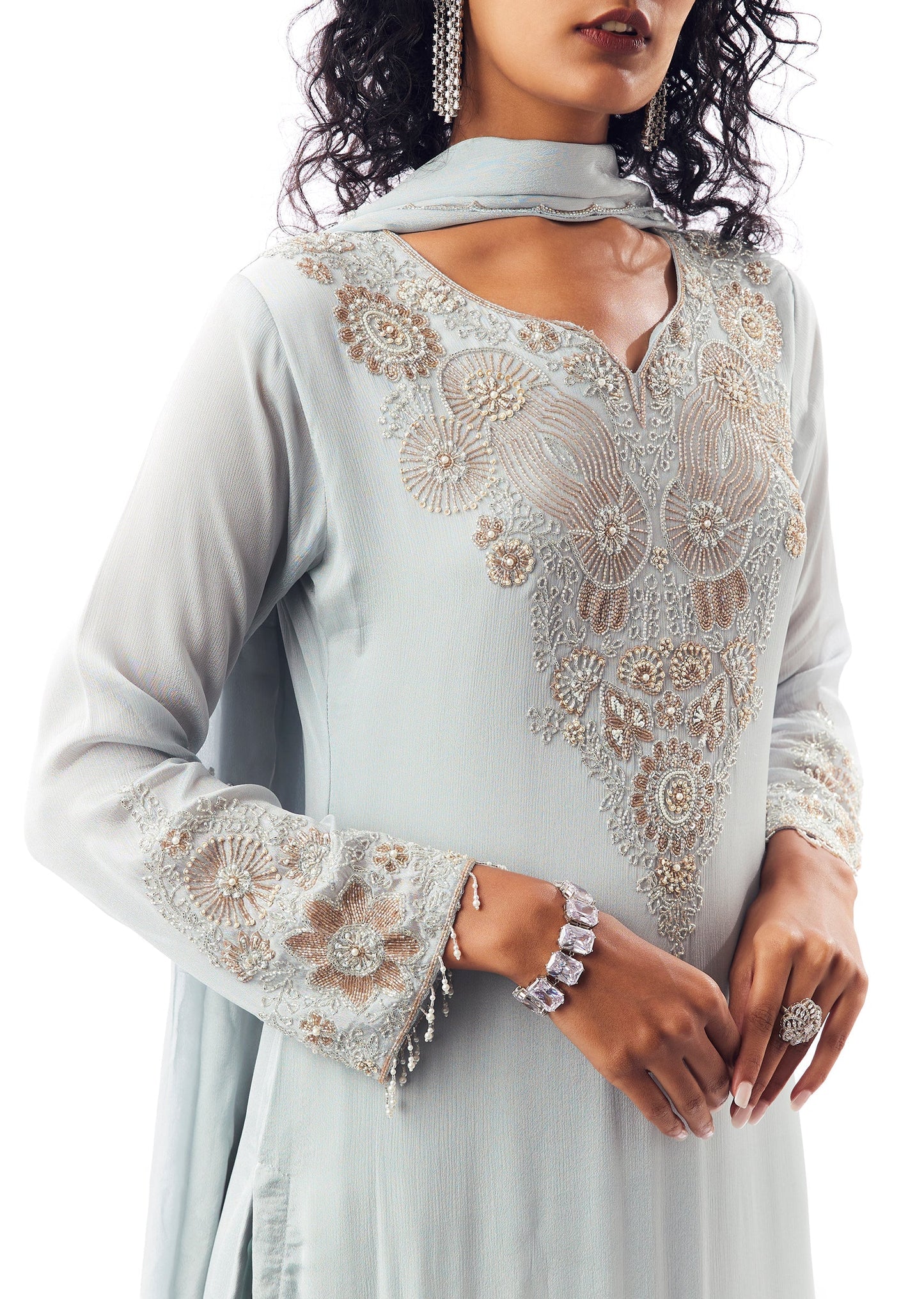 Pakistani Style Sky Blue Sharara Suit Set With Dupatta