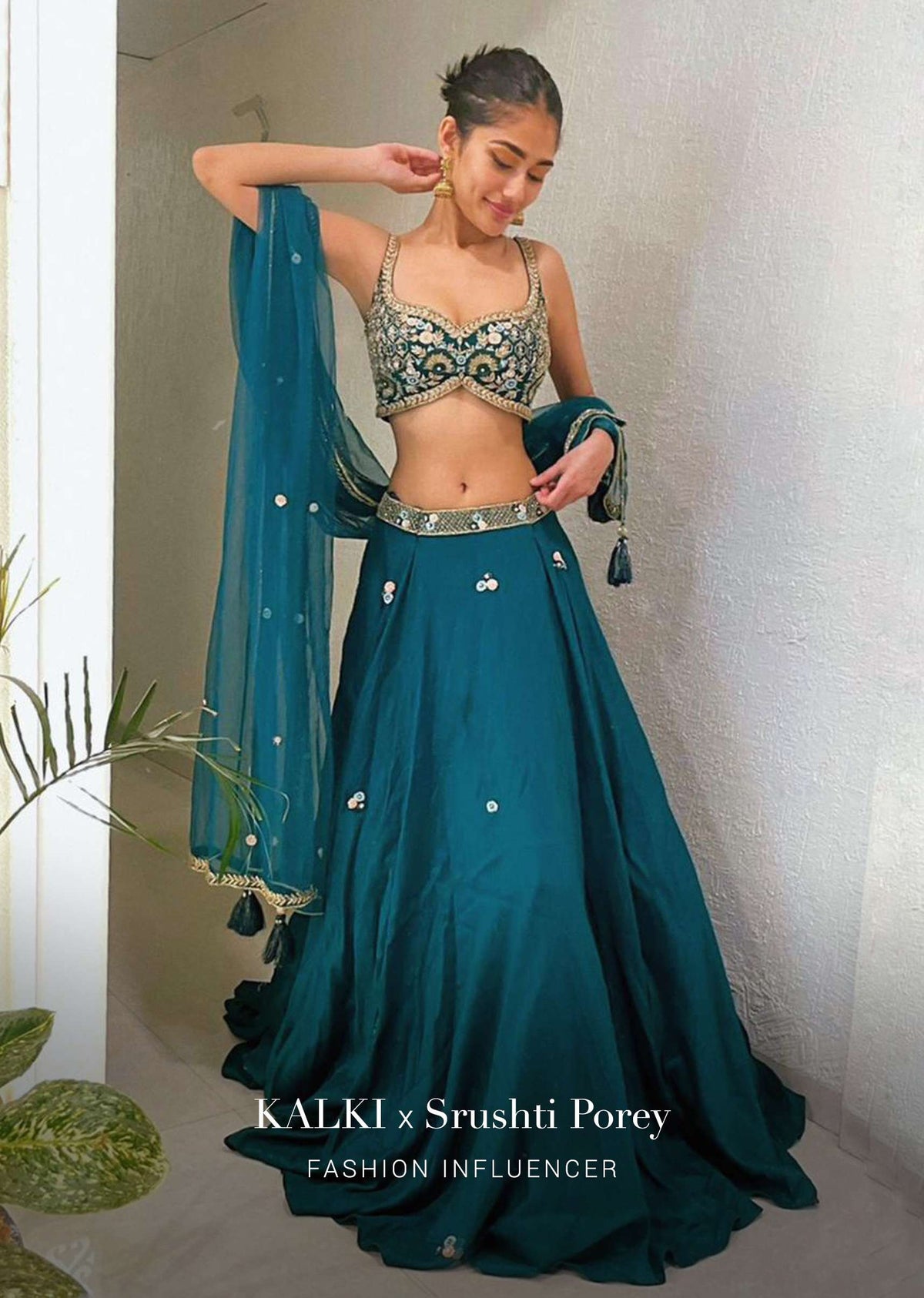 Srushti Porey In Pine Green Lehenga Choli In Raw Silk With Butti Work And Heavy Hand Embroidery In Mughal Motifs On The Choli