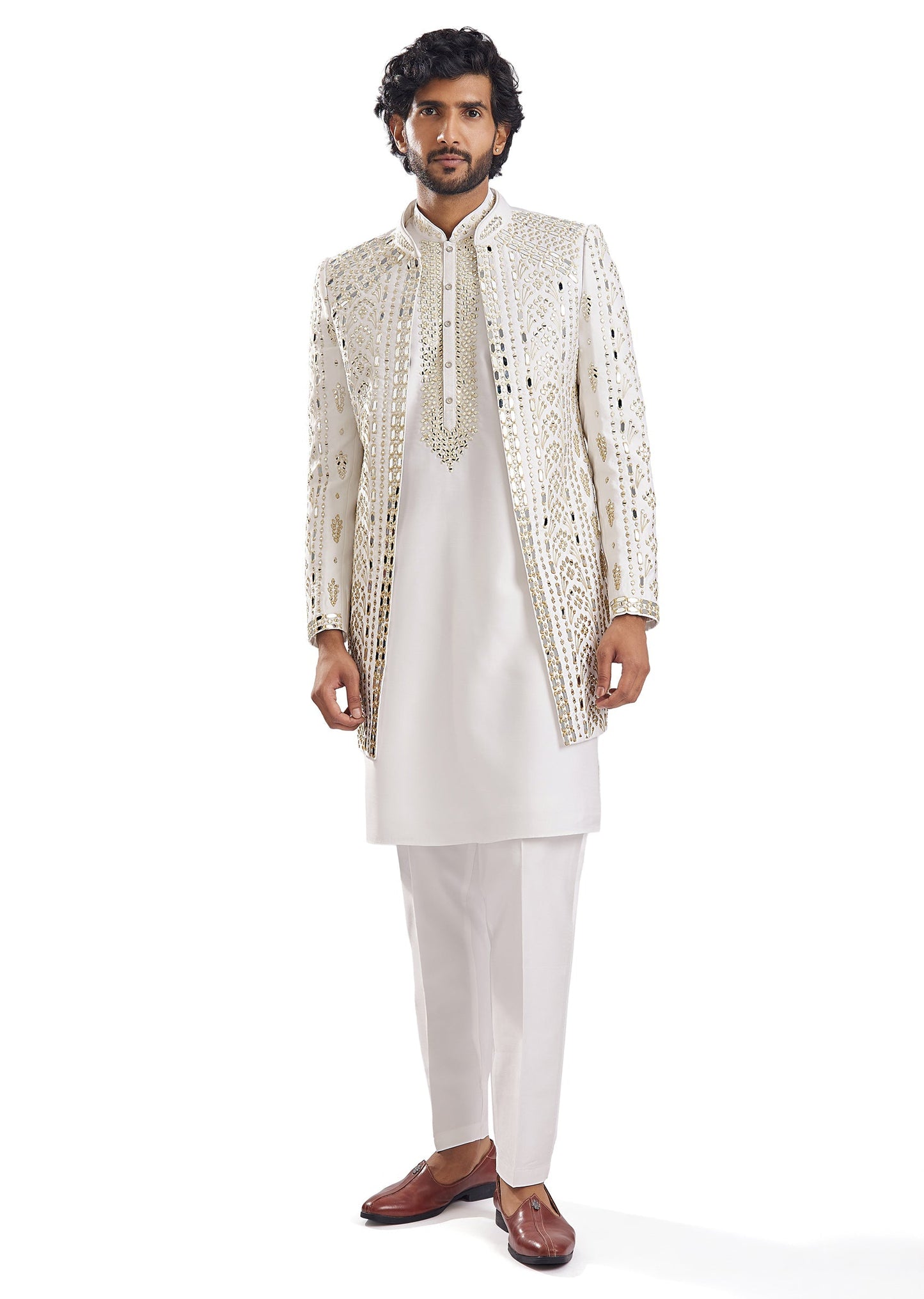 Sunshine Yellow Thread Mirror Groomsman Sherwani