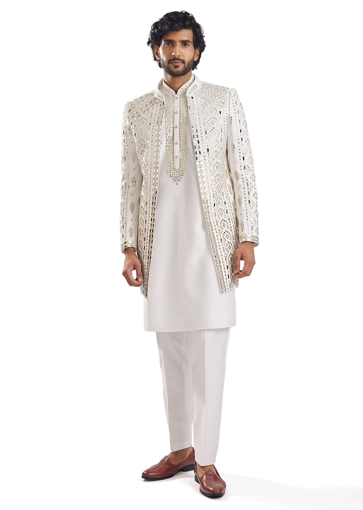 Sunshine Yellow Thread Mirror Groomsman Sherwani
