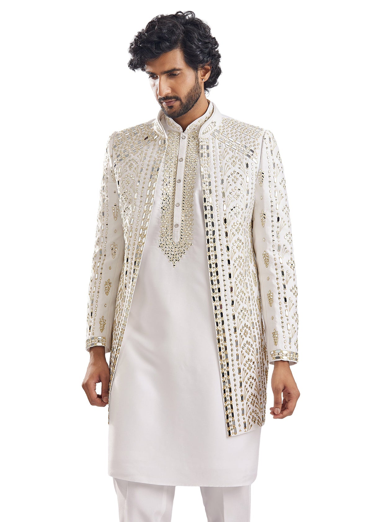 Sunshine Yellow Thread Mirror Groomsman Sherwani