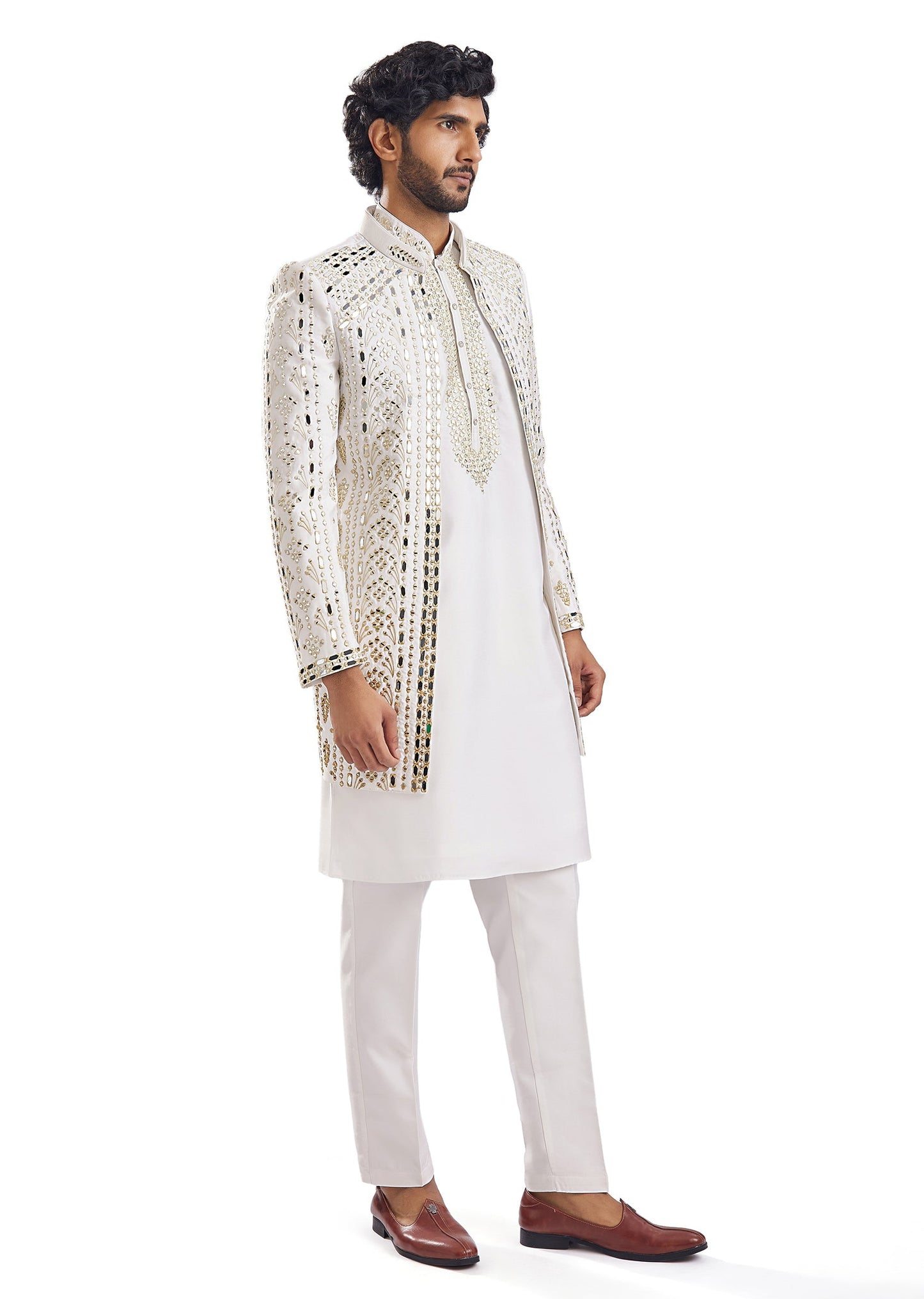 Sunshine Yellow Thread Mirror Groomsman Sherwani