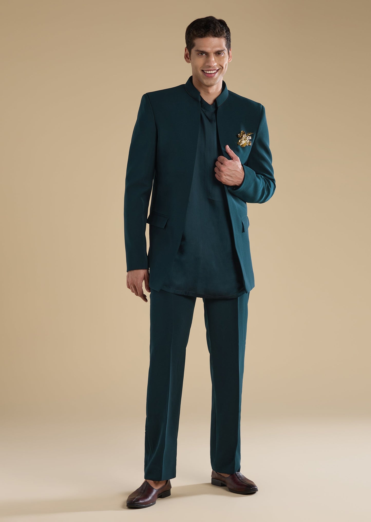 Teal Tuxedo Set With Shirt And Trousers
