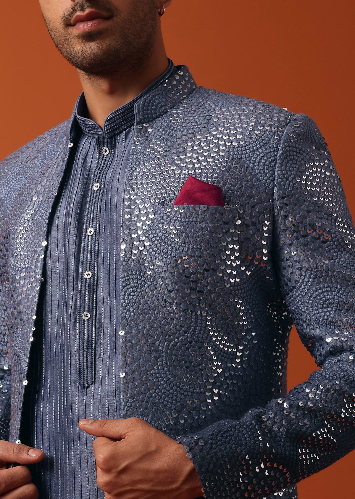 Timeless Blue Shaded Sherwani With Intricate Sequin Embroidery