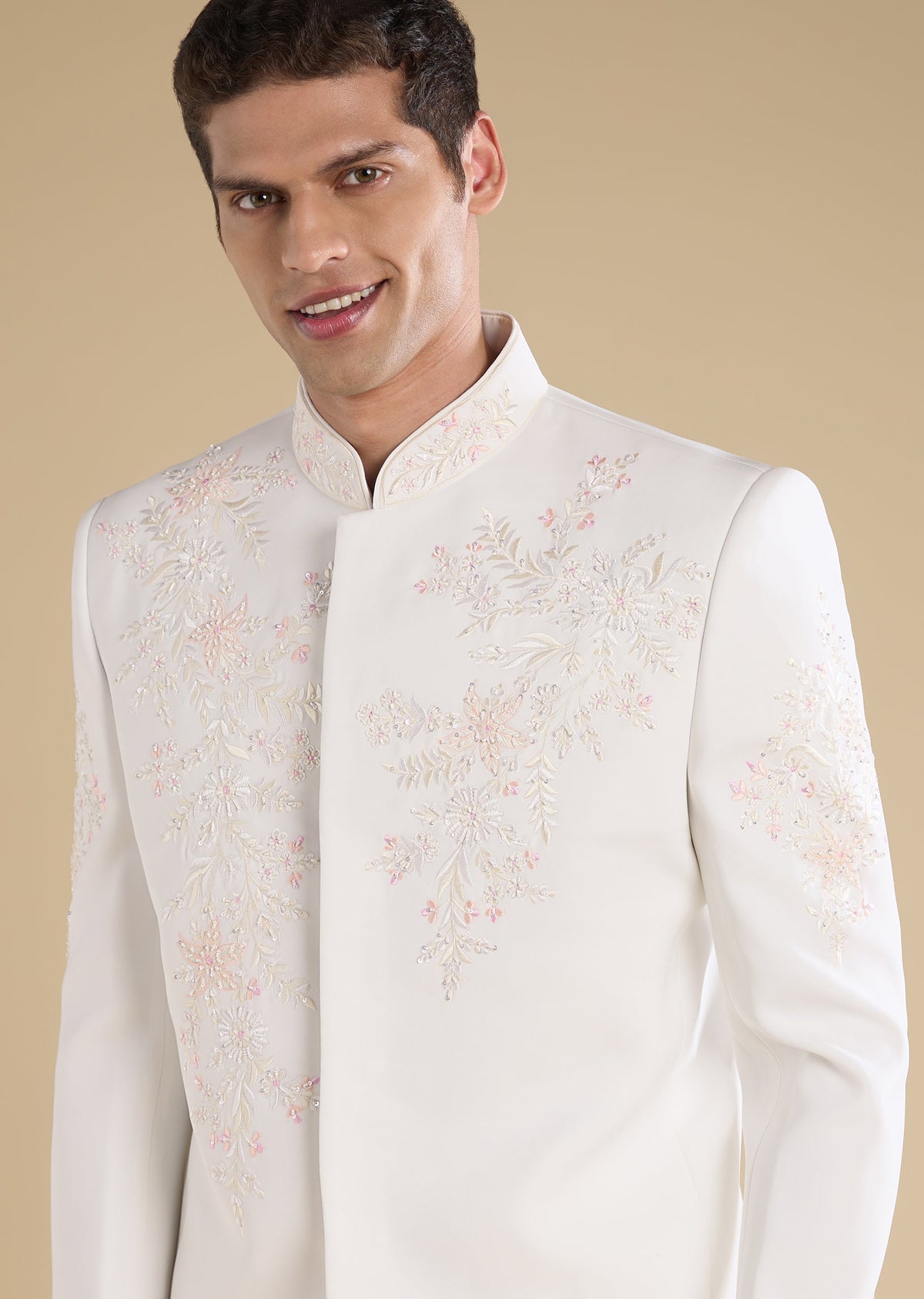 White Embroidered Jodhpuri Set With Pants