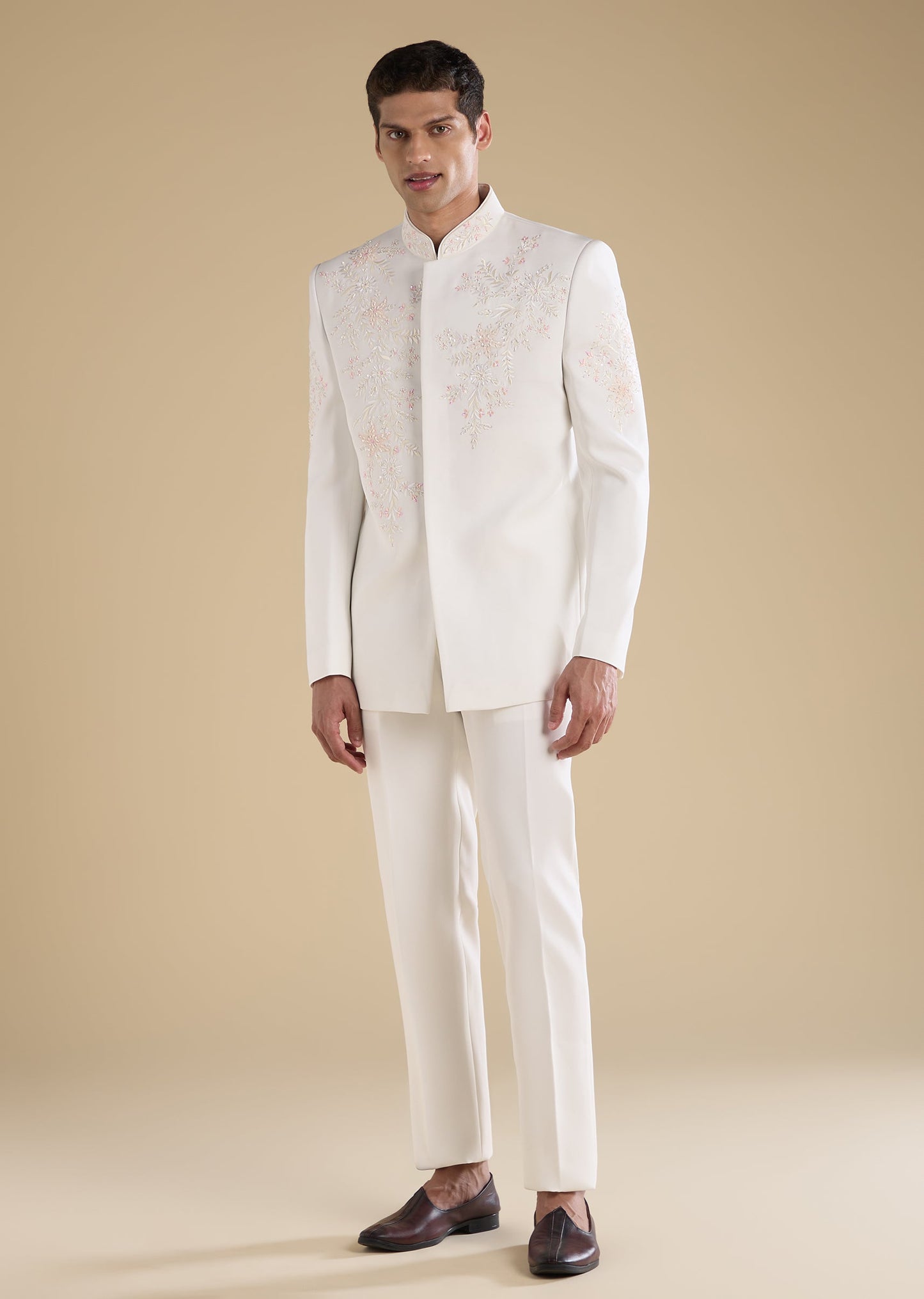 White Embroidered Jodhpuri Set With Pants