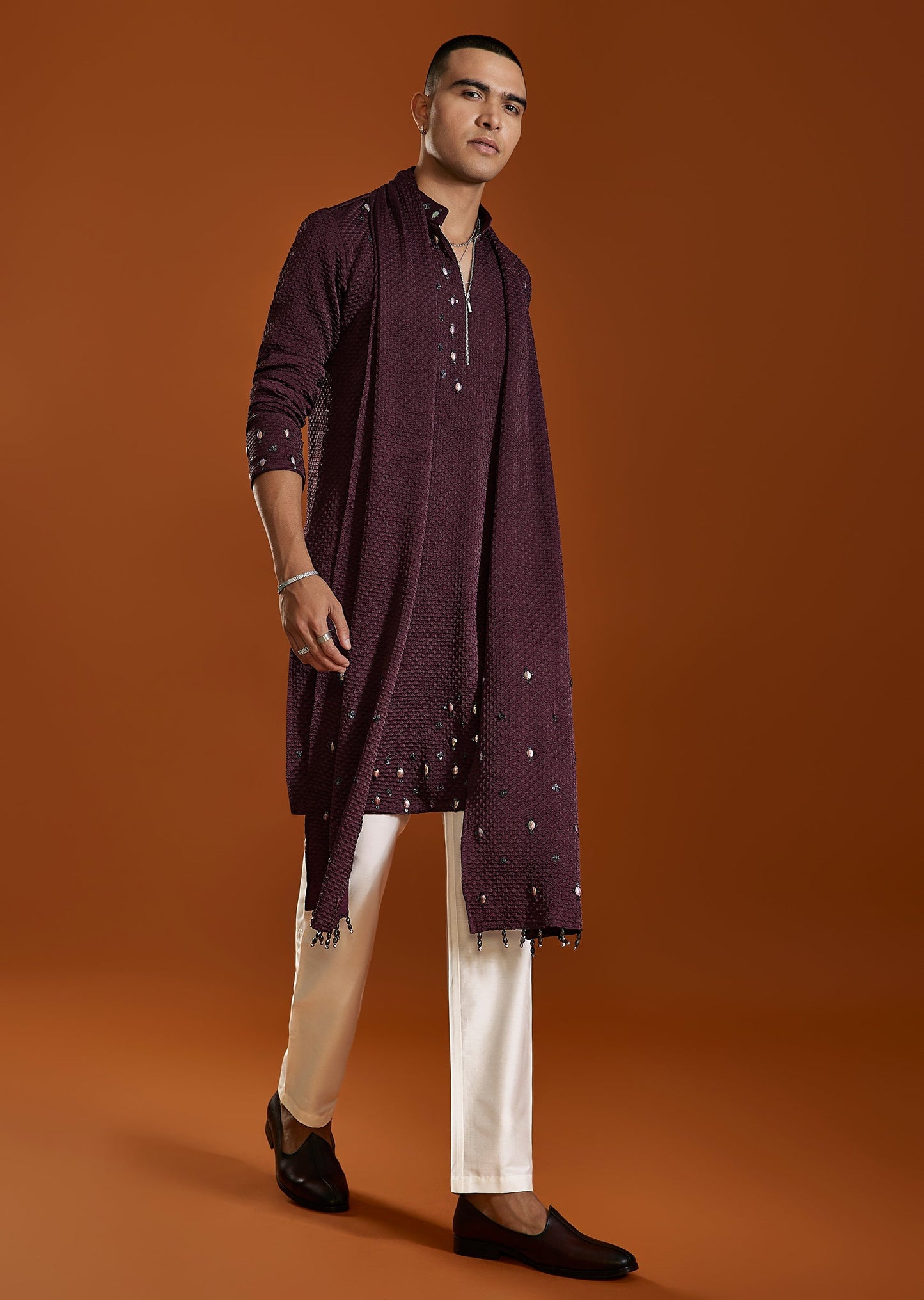 Wine Silk Kurta Set With Dupatta