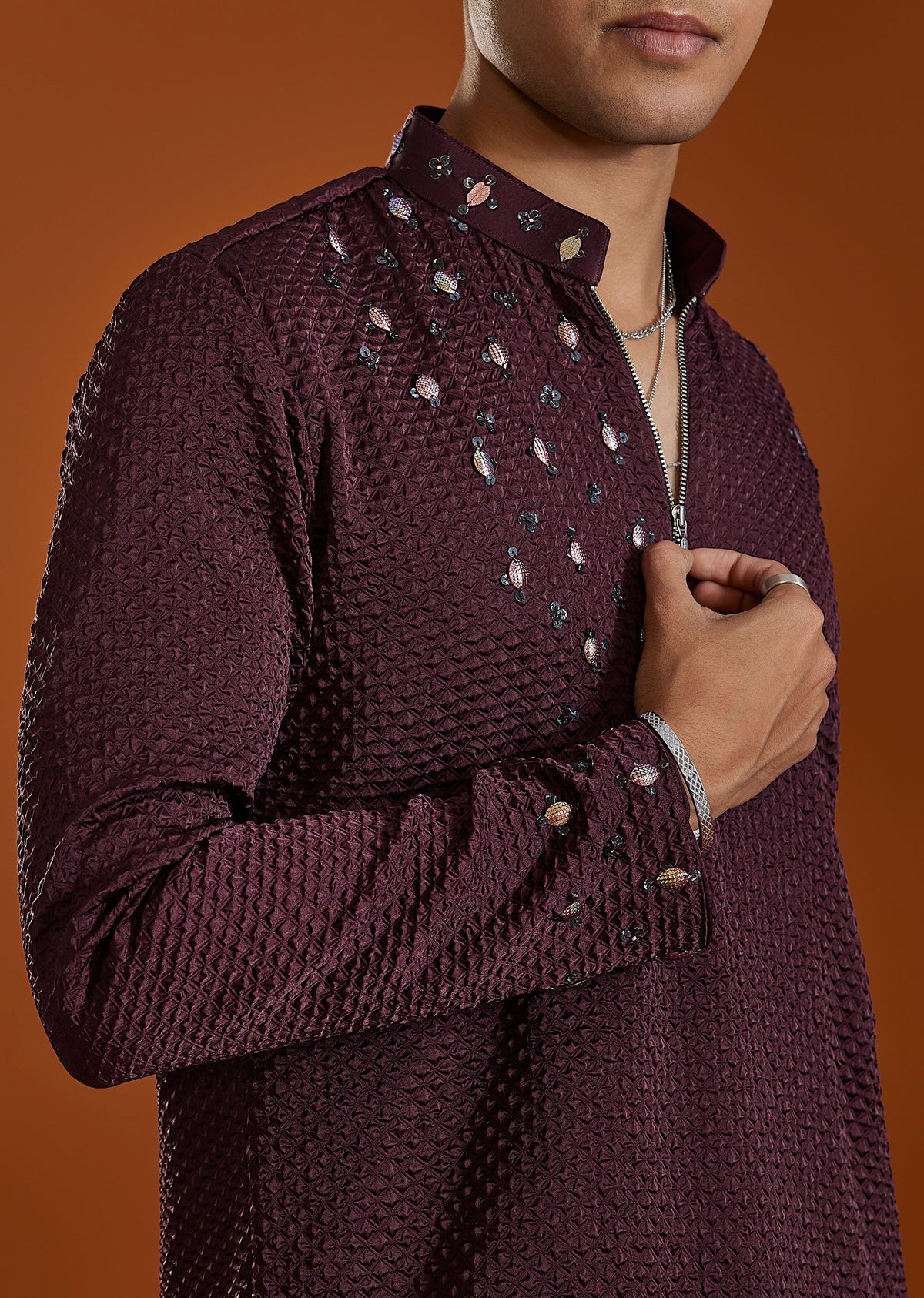 Wine Silk Kurta Set With Dupatta