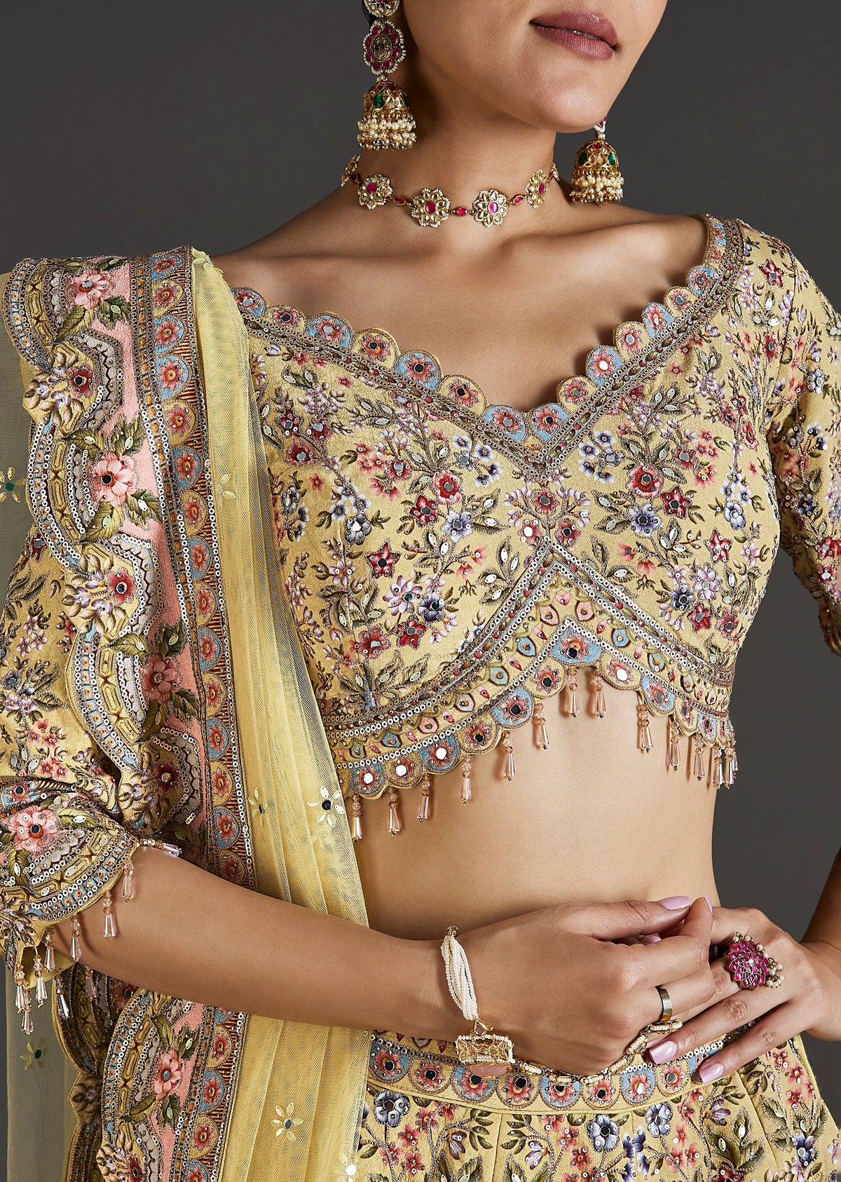Yellow Floral Lehenga With Festive Shimmer