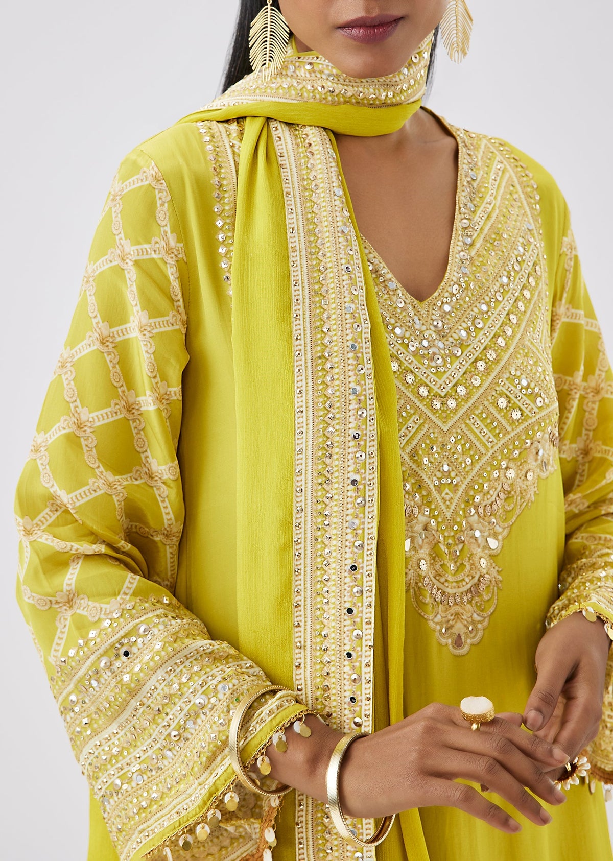 Yellow Mirror And Sequin Palazzo Suit