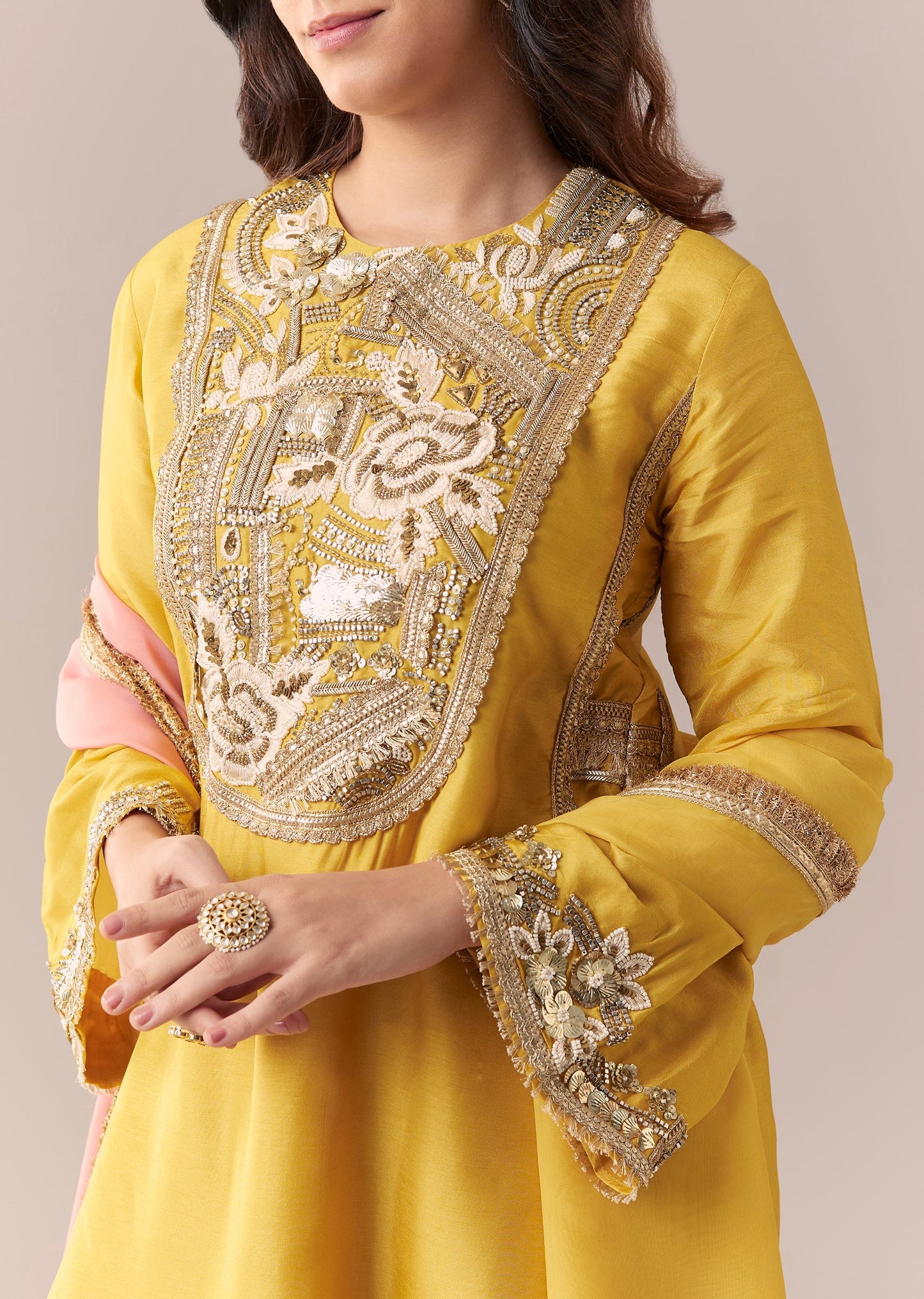 Yellow Ombre Dupatta Kurta Set With Pant