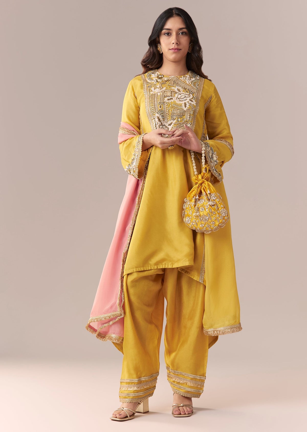 Yellow Ombre Dupatta Kurta Set With Pant