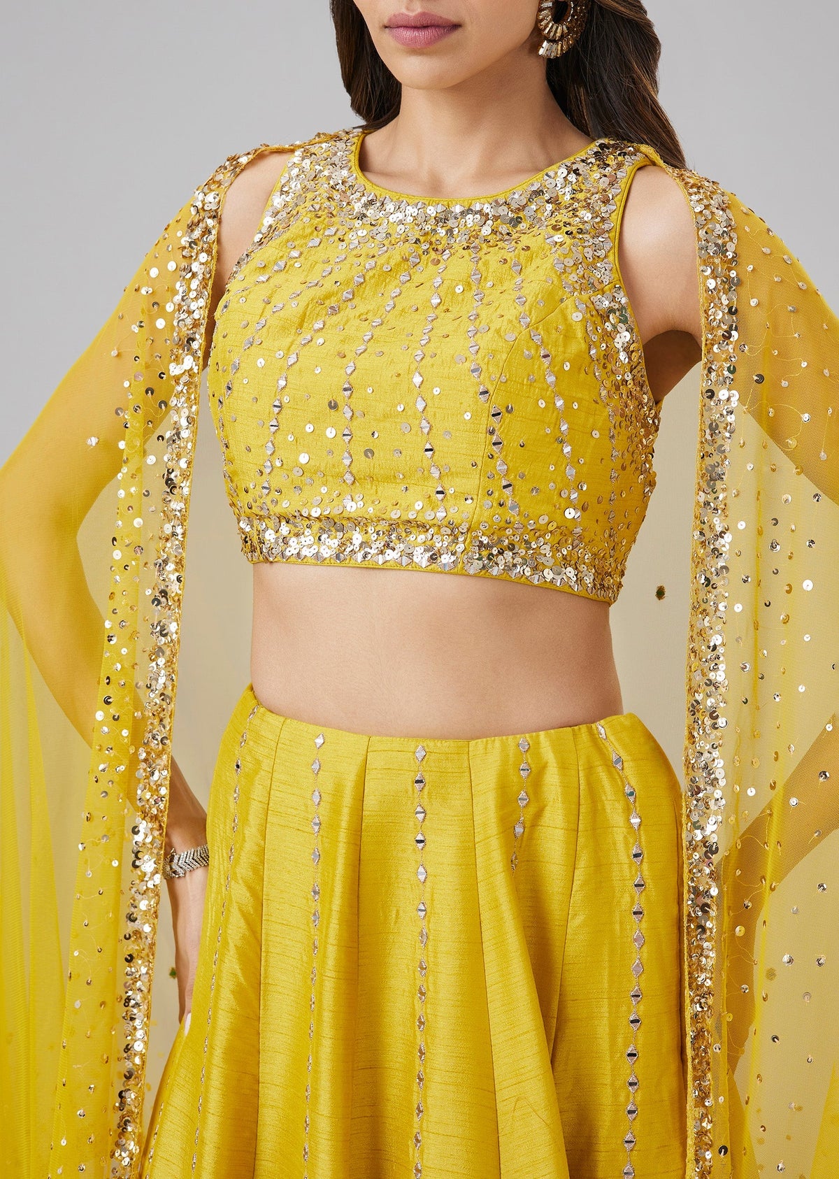 Yellow Sequin And Mirror Work Bridesmaid Lehenga Set