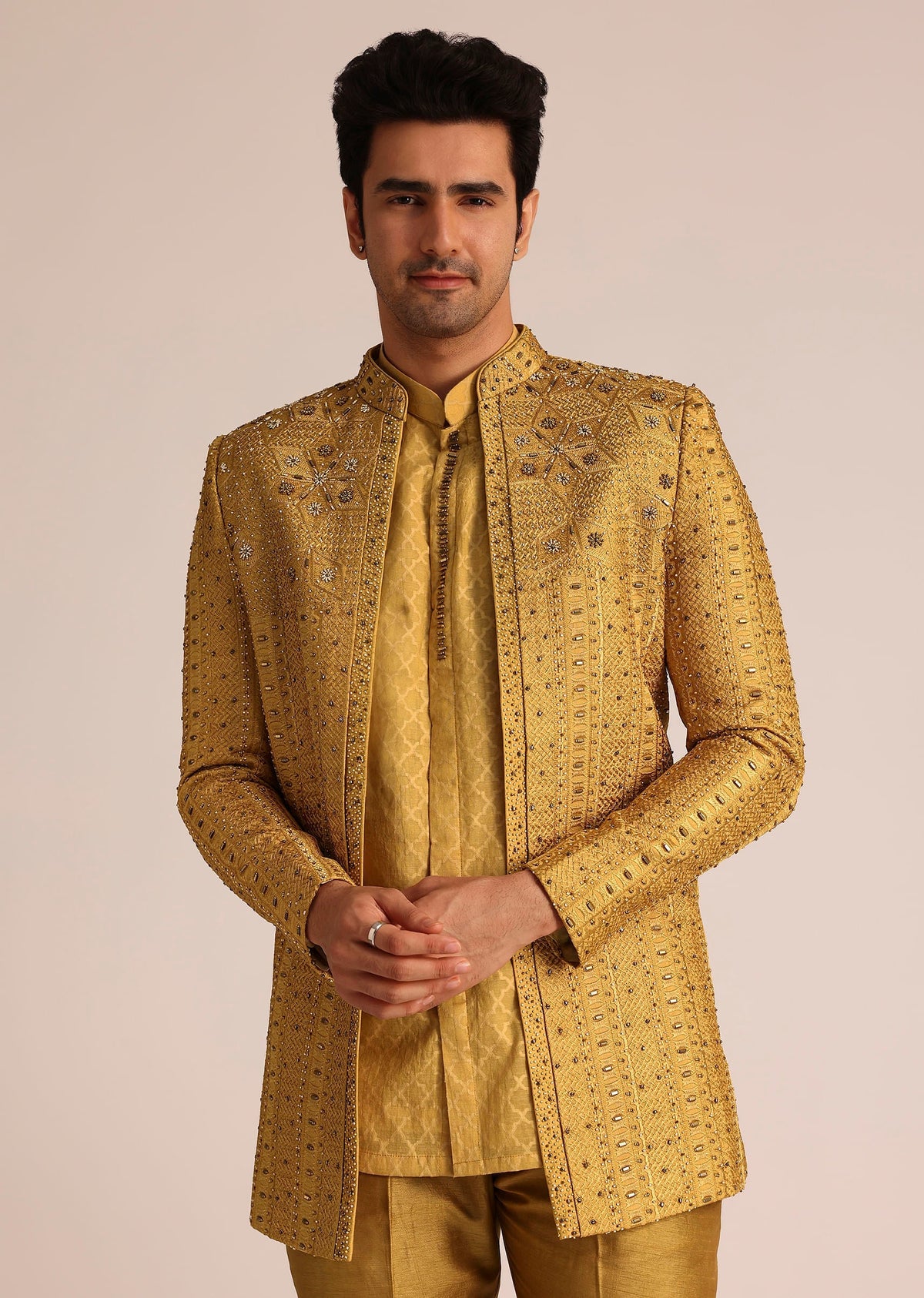 Yellow Silk Zardosi Indowestern Set